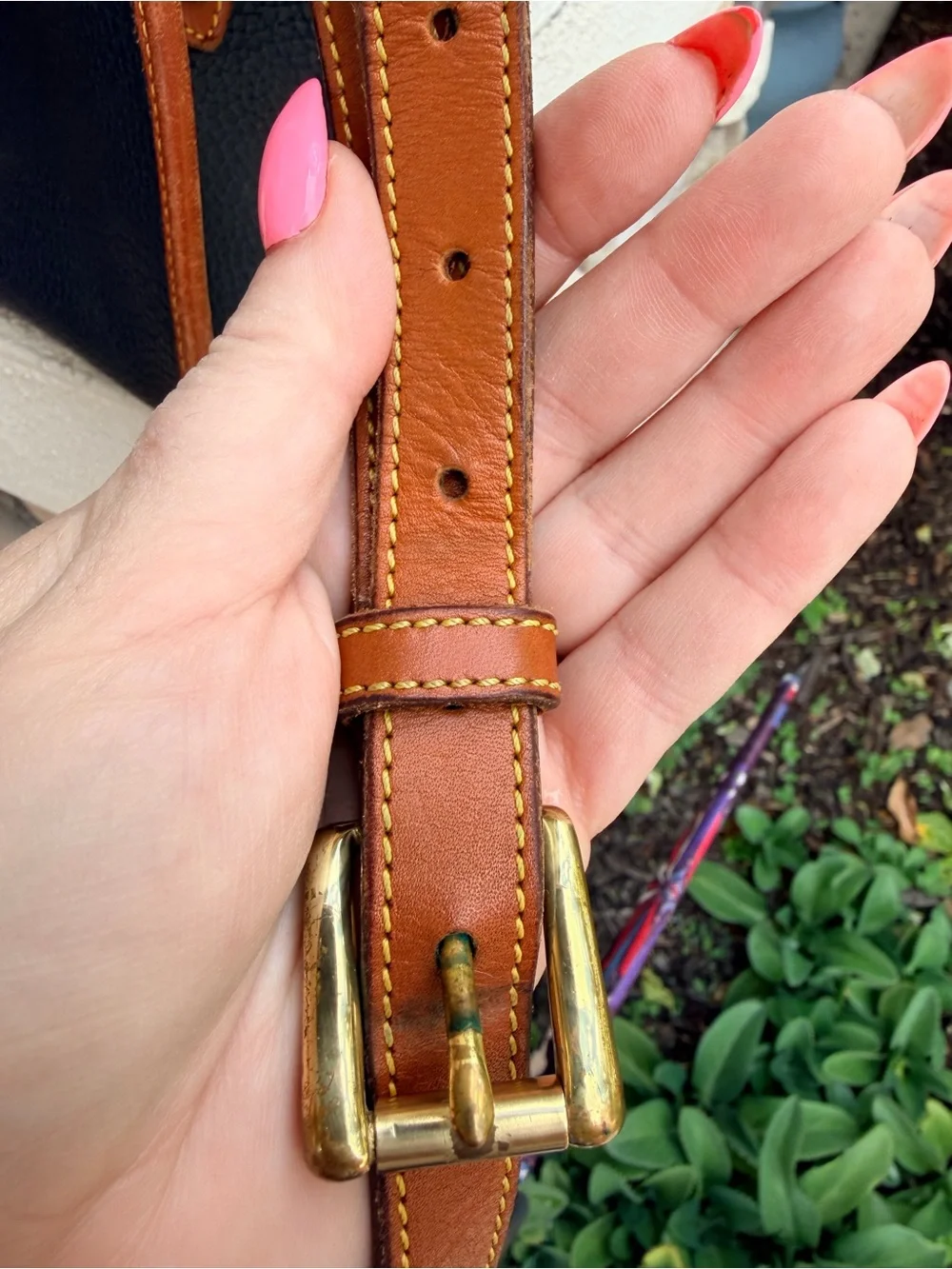 Vintage Dooney & Bourke All Weather Leather Navy British Tan Crossbody USA Made
